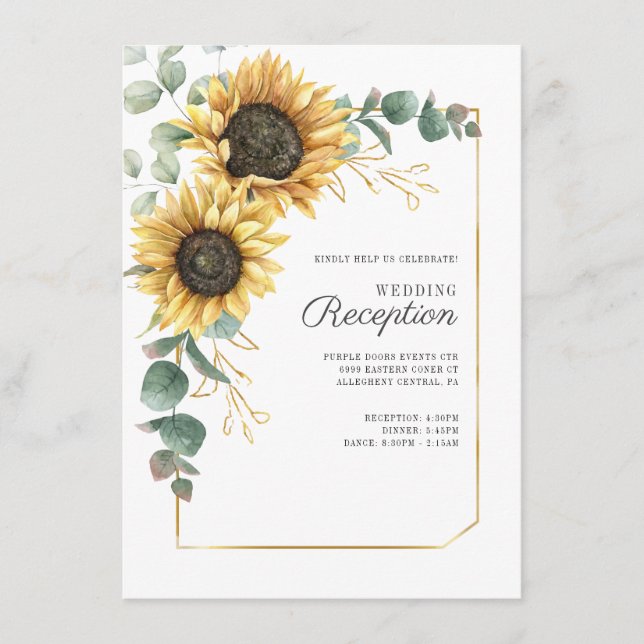 Recepción de boda floral con eucalipto de girasol (Anverso)