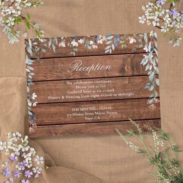 Recepción de boda floral de flores silvestres de m (Rustic Wood Wildflowers Floral Wedding Reception Enclosure Card)
