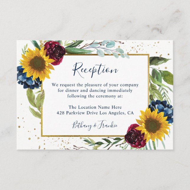 Recepción de boda floral de Rosa de girasol rústic (Anverso)