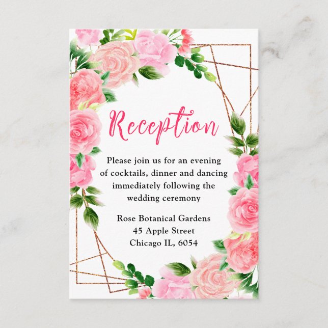 Recepción de Boda Floral de Rosas Rosadas (Anverso)