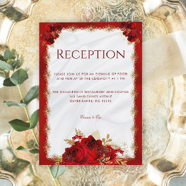 Recepción de Boda Floral Elegante de Rojo y Oro