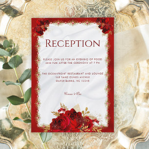 Recepción de Boda Floral Elegante de Rojo y Oro
