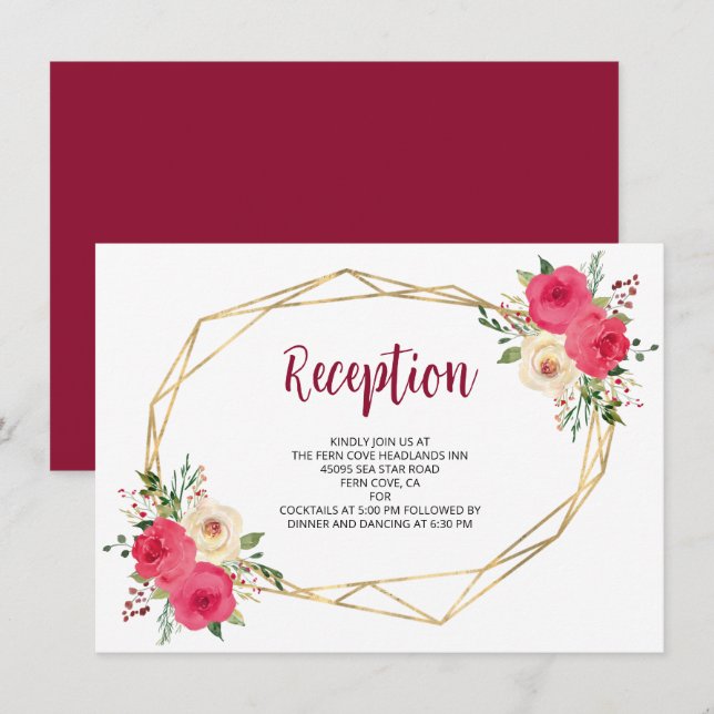 Recepción de Boda Floral Geométrica de Borgoña (Anverso / Reverso)
