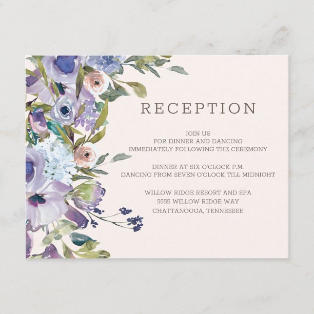 Recepción de Boda Floral Lilac Dusty Blue Boho (Anverso)