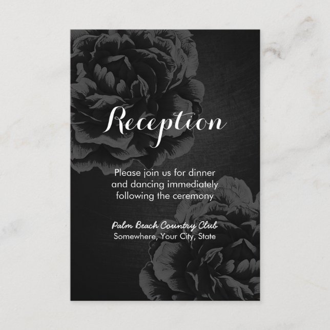 Recepción de Boda Floral Negra Elegante (Anverso)