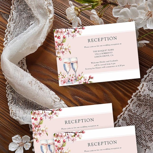 Recepción de Boda Floral Rosa con flores de cerezo (Wedding Reception insert card from the Cherry Blossom Wedding Collection by Darling & May)