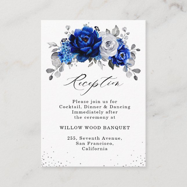 Recepción de boda floral Royal Blue White Silver (Anverso)
