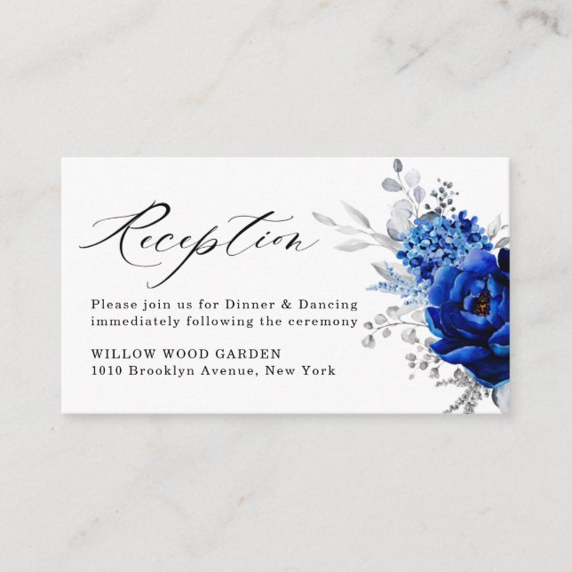 Recepción de boda floral Royal Blue White Silver (Anverso)