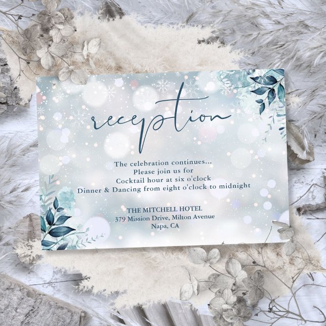 Recepción de Boda Floral Rústica Copos de Nieve de (Winter Snowflakes Rustic Floral Wedding Reception Enclosure Card)