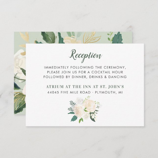 Recepción de Boda Floral Verde Crema Dorado (Anverso / Reverso)