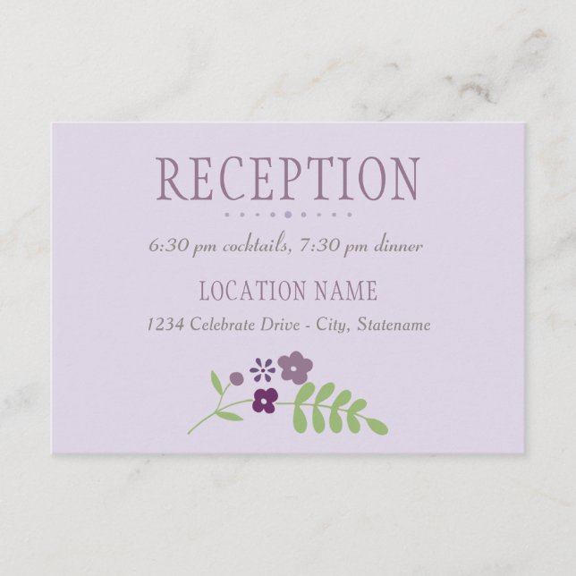 Recepción de Boda Floral Verde Púrpura Rústica (Anverso)