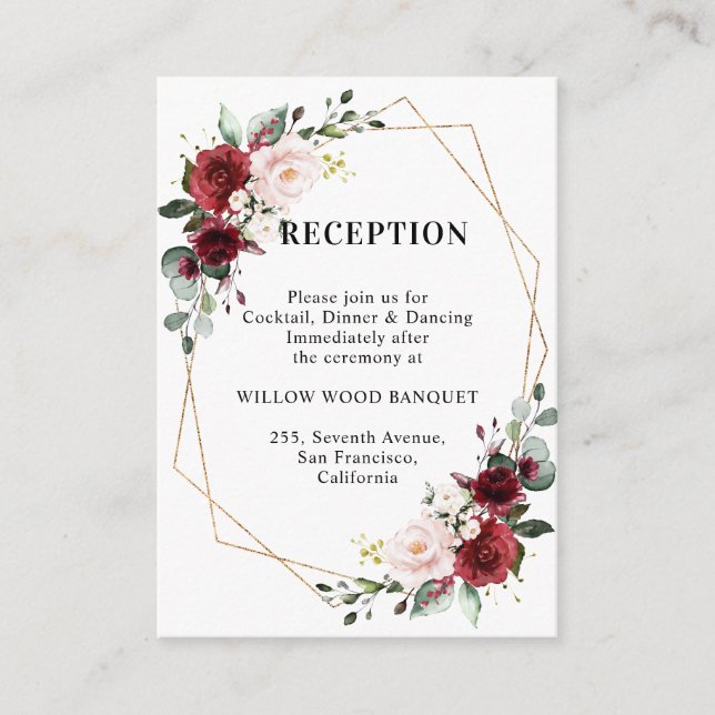 Recepción de Boda Geométrica de Floral Rojo de Bor (Anverso)