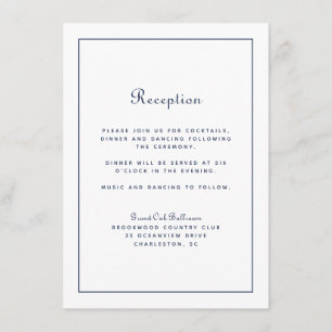 Recepción de Boda Guión Elegante Clásico Azul Mari