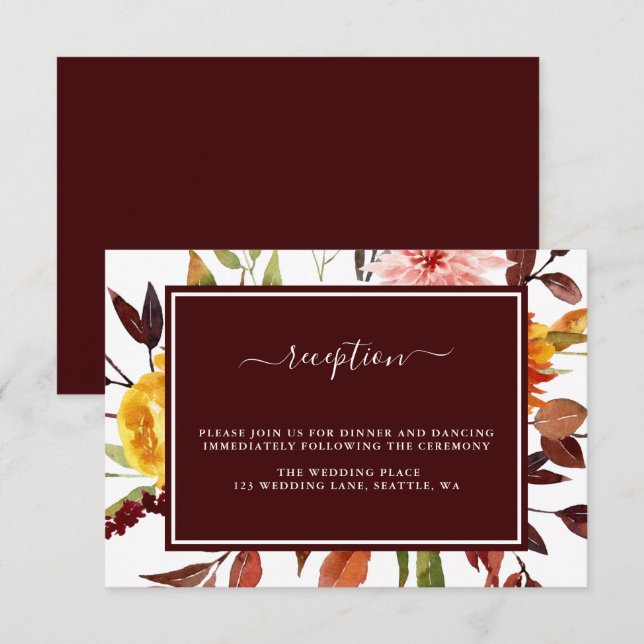 Recepción de Boda Jardín de Otoño Borgoña (Anverso / Reverso)