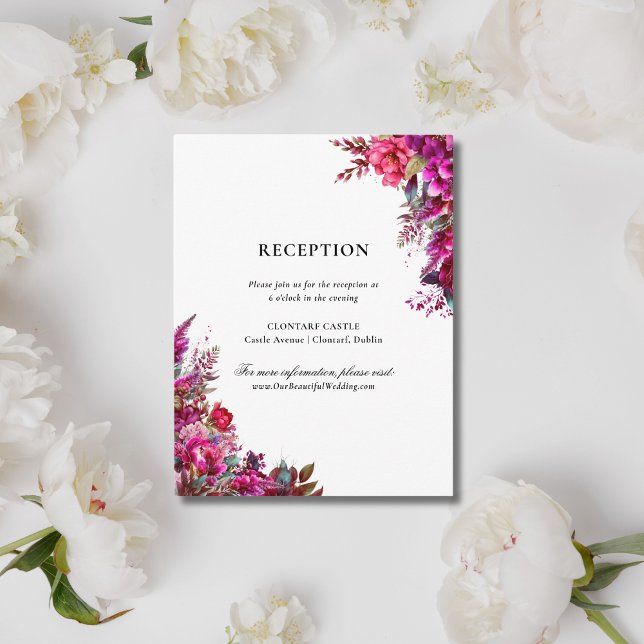 Recepción de Boda Magenta en negrita (This magenta pink, floral reception card is part of my Alannah Catholic wedding collection.)