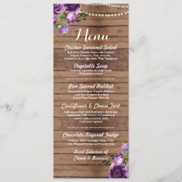 Recepción de Boda Menú Morado Flores de Madera