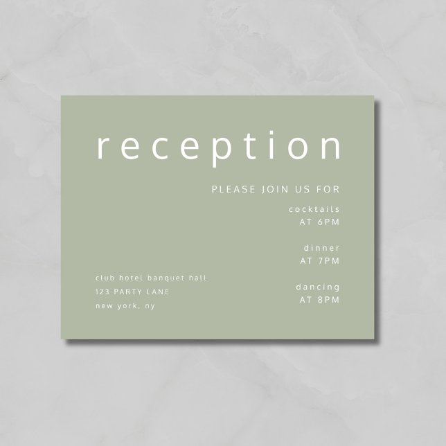 Recepción de boda Minimalista verde sabio (Sage Green Minimalist Wedding Reception Enclosure Card)