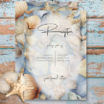 Recepción de Boda Moderna<br><div class="desc">Empiece un viaje de elegancia y tranquilidad con nuestra exquisita tarjeta de recepción de bodas adornada con mullidos acuarelas de conchas marinas en una fascinante paleta de azul océano, crema, óxido de terracota, beige, bronceado y rosa rubor. Los suaves tonos bailan con gracia contra un suave borrón oval blanco, proporcionando...</div>