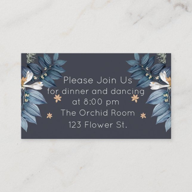 Recepción de Boda Moderna con Hojas Azules y Flor  (Anverso)