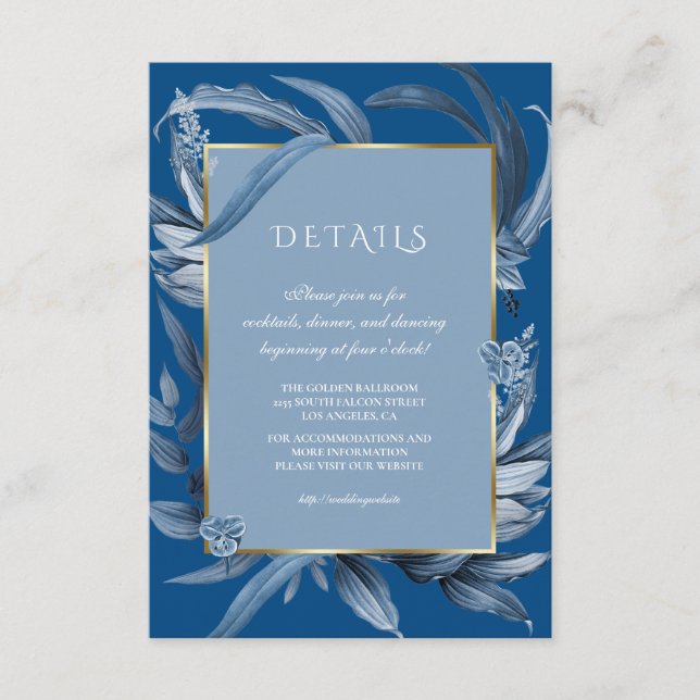 Recepción de Boda Moderno Clásico Hojas Azules Dor (Anverso)