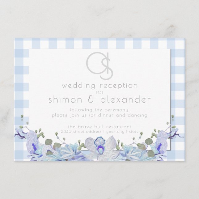 Recepción de Boda | Monograma de Cuadros Azules (Anverso)
