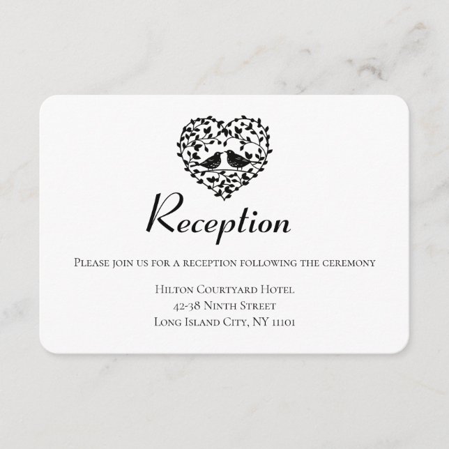 Recepción de Boda Negra Palomas Corazón Floral (Anverso)