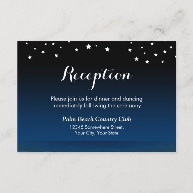 Recepción de Boda Nocturna Estrellada Azul Elegant (Anverso)