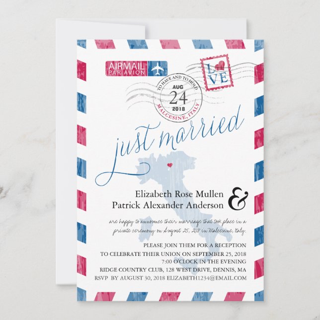 Recepción de boda postal por correo aéreo Malcesin (Anverso)