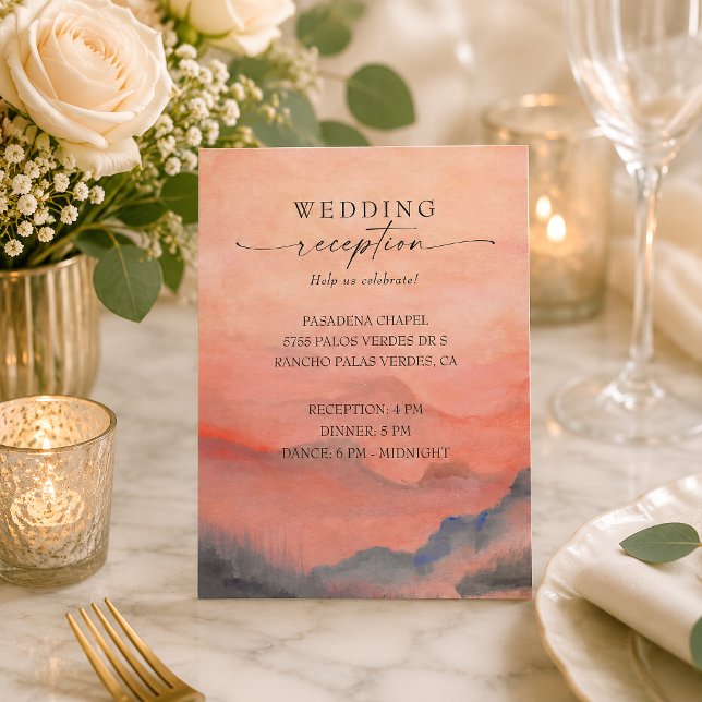 Recepción de Boda Rústica al Atardecer en la Monta (Invite your guests to celebrate your love with this gorgeous coral mountain sunset rustic reception.)