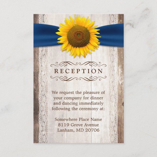 Recepción de Boda Rústica con Cinta de Girasol (Anverso)