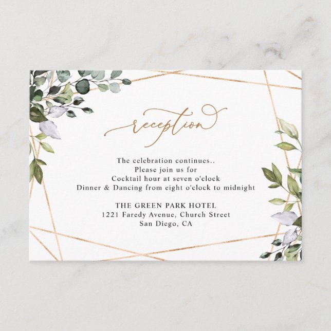 Recepción de Boda Rústica de Eucalipto Verde Dorad (Anverso)