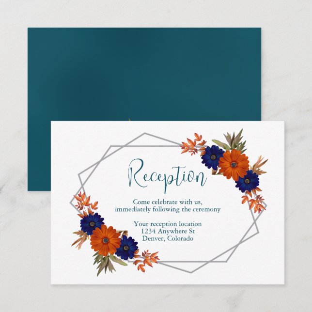 Recepción de boda rústica de otoño en naranja y az (Anverso / Reverso)
