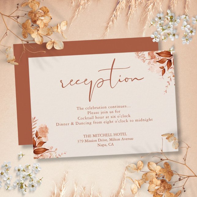 Recepción de Boda Rústica de Otoño Terracota (Autumn Fall Terracotta Rustic Wedding Reception Enclosure Card)