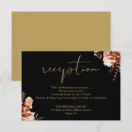 Recepción de Boda Rústica Floral Negra y Dorada