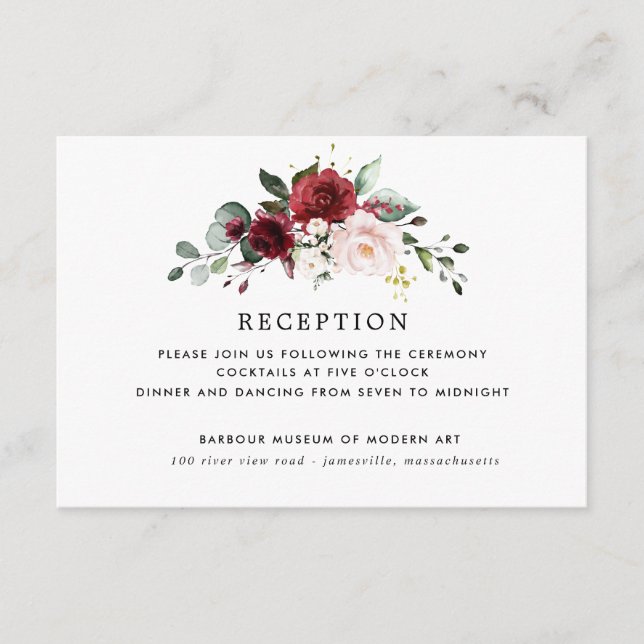 Recepción de Boda Rústica Floral Rojo Borgoña (Anverso)