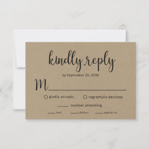 Recepción de Boda Rústica Tarjeta de RSVP