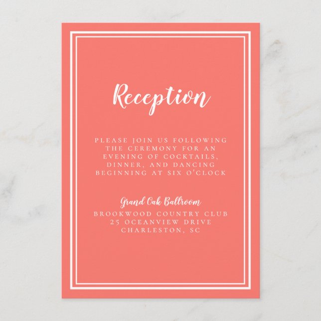 Recepción de Boda Sencilla con Marco Coral y Blanc (Anverso)