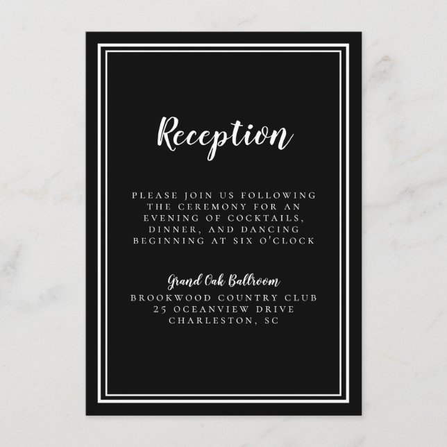 Recepción de Boda Simple Blanco y Negro Marco Clás (Anverso)