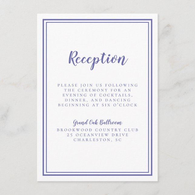 Recepción de Boda Simple de Azul de Vinca (Anverso)