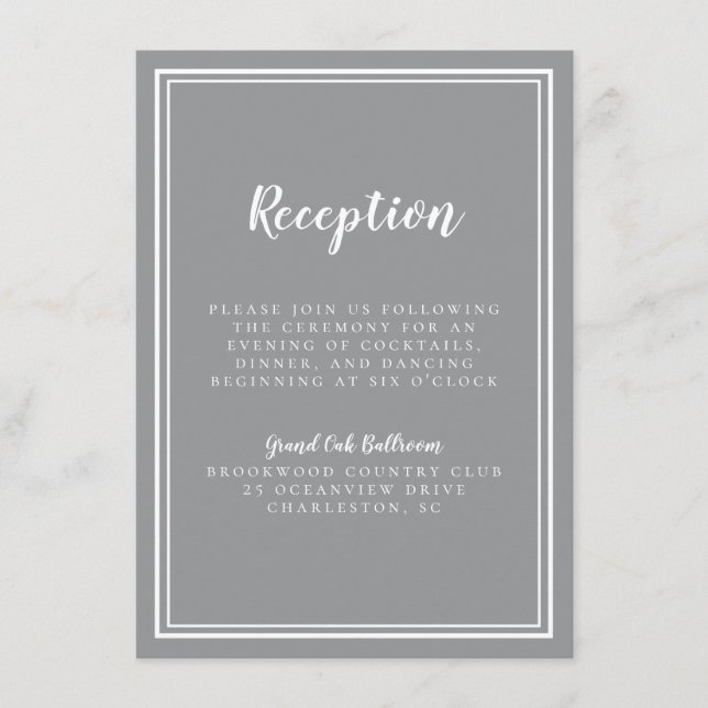 Recepción de Boda Simple Gris Chic enmarcado Blanc (Anverso)