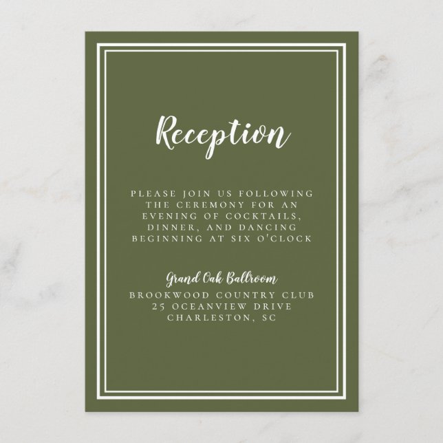 Recepción de Boda Simple Oliva Blanco Clásico (Anverso)