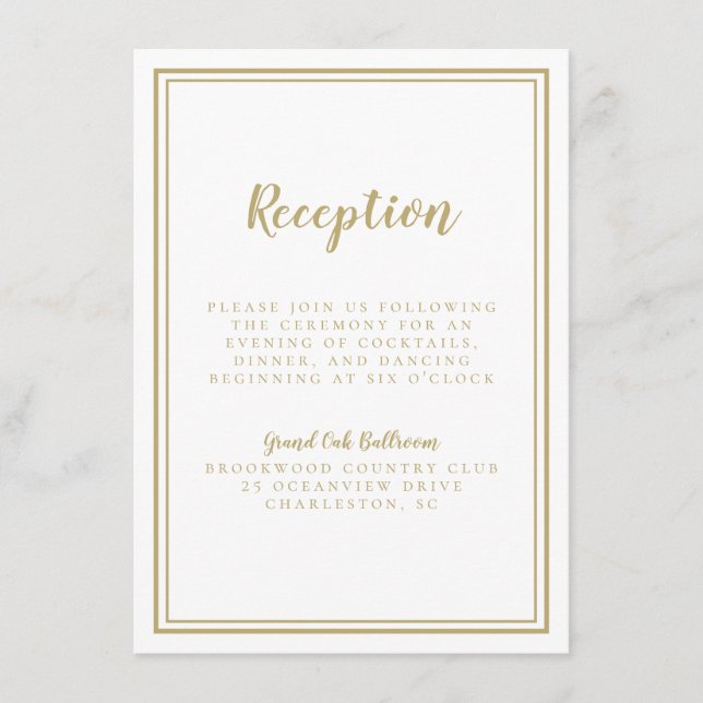 Recepción de Boda Simple Oro Detalles Chic Moderno (Anverso)