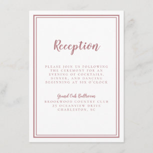 Recepción de Boda Simple Rosa Polvo Marco Blanco