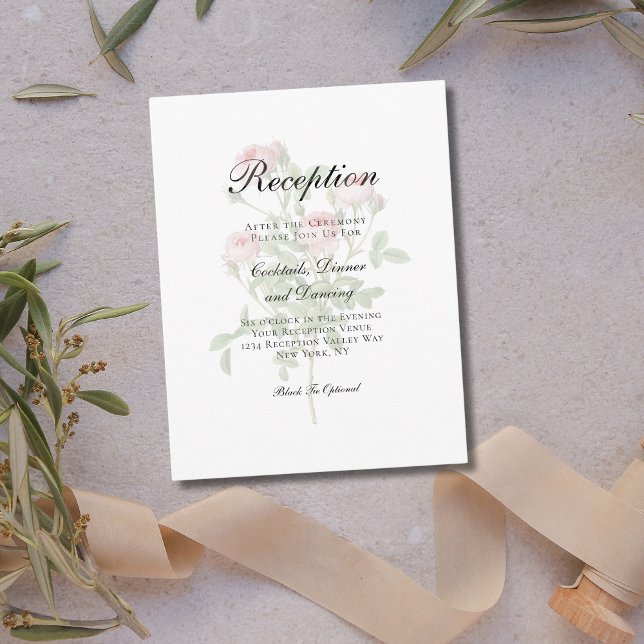Recepción de boda tradicional con flores de rosas  (Faded Pink Roses Watercolor Floral Wedding Reception card.)