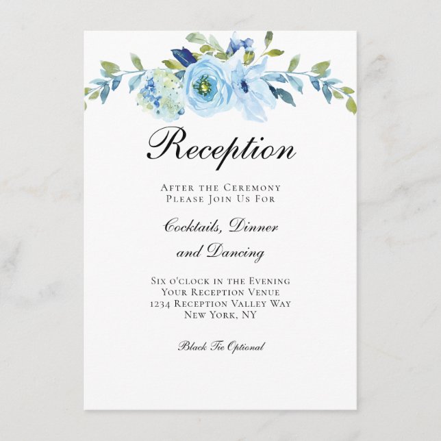 Recepción de Boda Tradicional Floral Verde Azul (Anverso)