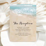 Recepción de Boda Tropical Vintage Beach<br><div class="desc">Cartas informativas de la recepción de bodas con un fondo de playa tropical de verano, una playa de arena vintage con dos corazones en la orilla, sus iniciales y una plantilla de texto boda. Haga clic en el botón "Personalizar" para obtener más información sobre esta plantilla. Podrá modificar todo el...</div>