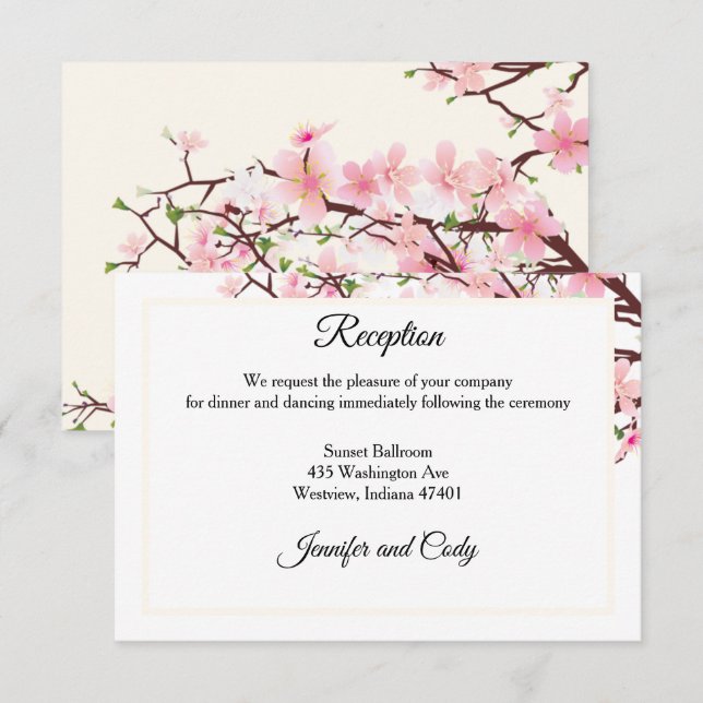 Recepción de Bodas Beige-Rosa con flores de cerezo (Anverso / Reverso)