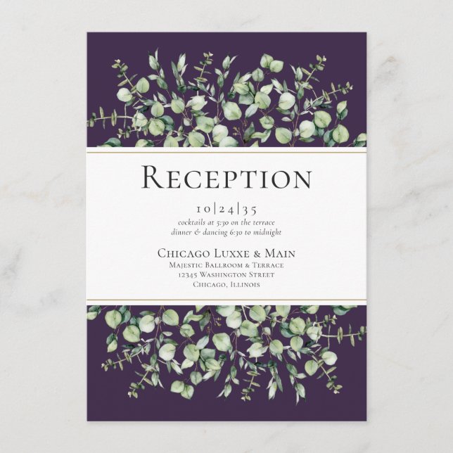 Recepción de bodas de eucalipto morado (Anverso)