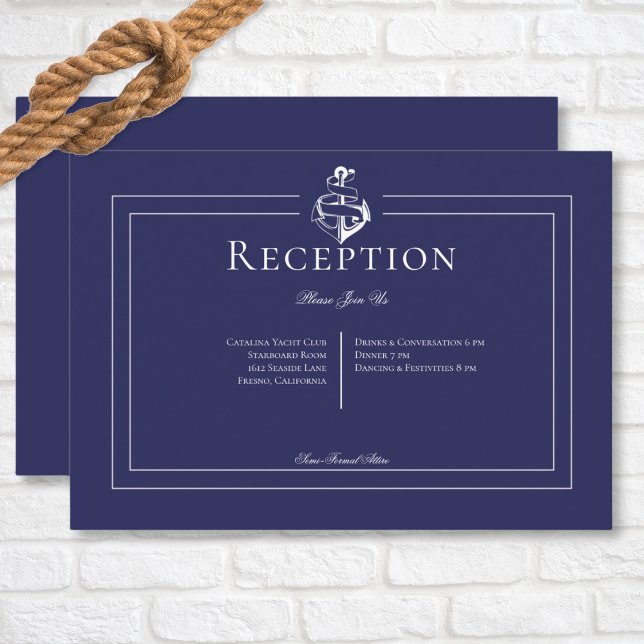 Recepción de bodas de náutica azul de la Marina (Navy Blue Nautical Anchor Wedding Reception Enclosure Card)