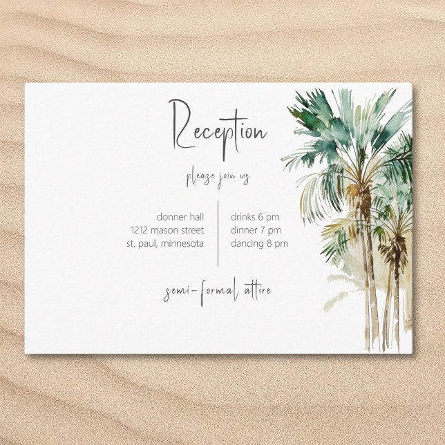 Recepción de bodas de palmeras tropicales (Tropical Palm Trees Wedding Reception Enclosure Card)